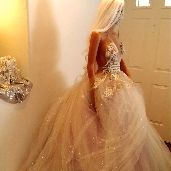 CECILIA Ivory Lace Tulle Wedding Ballgown Set - Picture 3 of 14